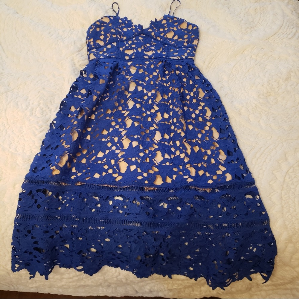 Blue Lace Dress with Nude Lining